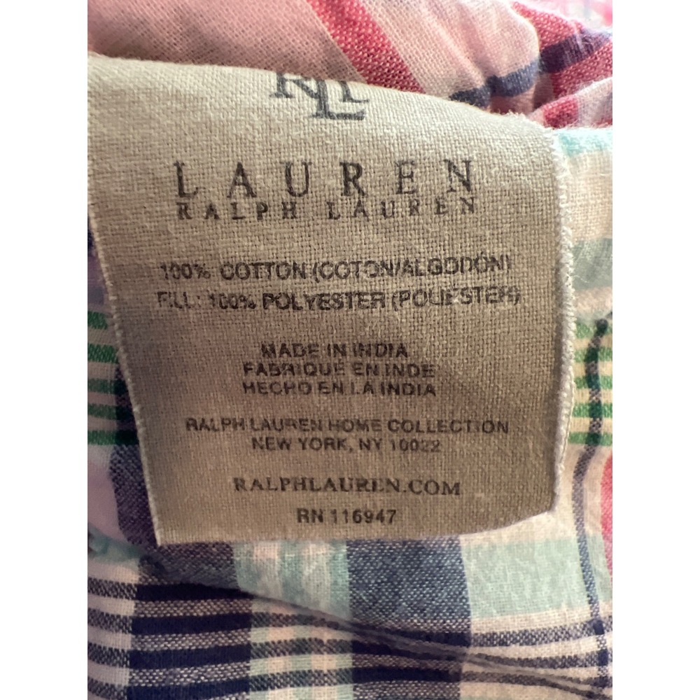 Lauren Ralph Lauren Madras Plaid Patchwork Quilted Standard Pillow Sham set of 2 - Picture 7 of 8